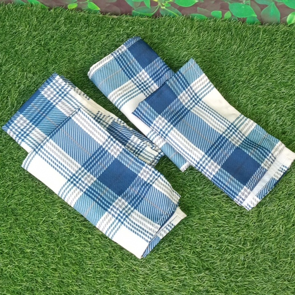 🏠 Blue Plaid Fabric Napkin Set
